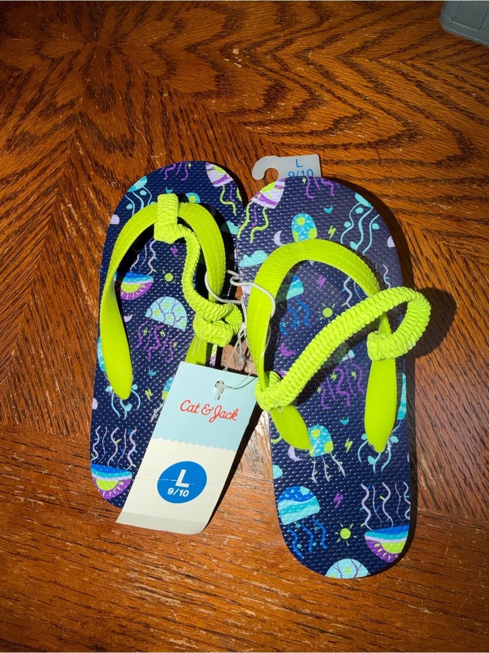 Cat & Jack Neon Yellow-Strap Jellyfish Print Kids Flip Flops
